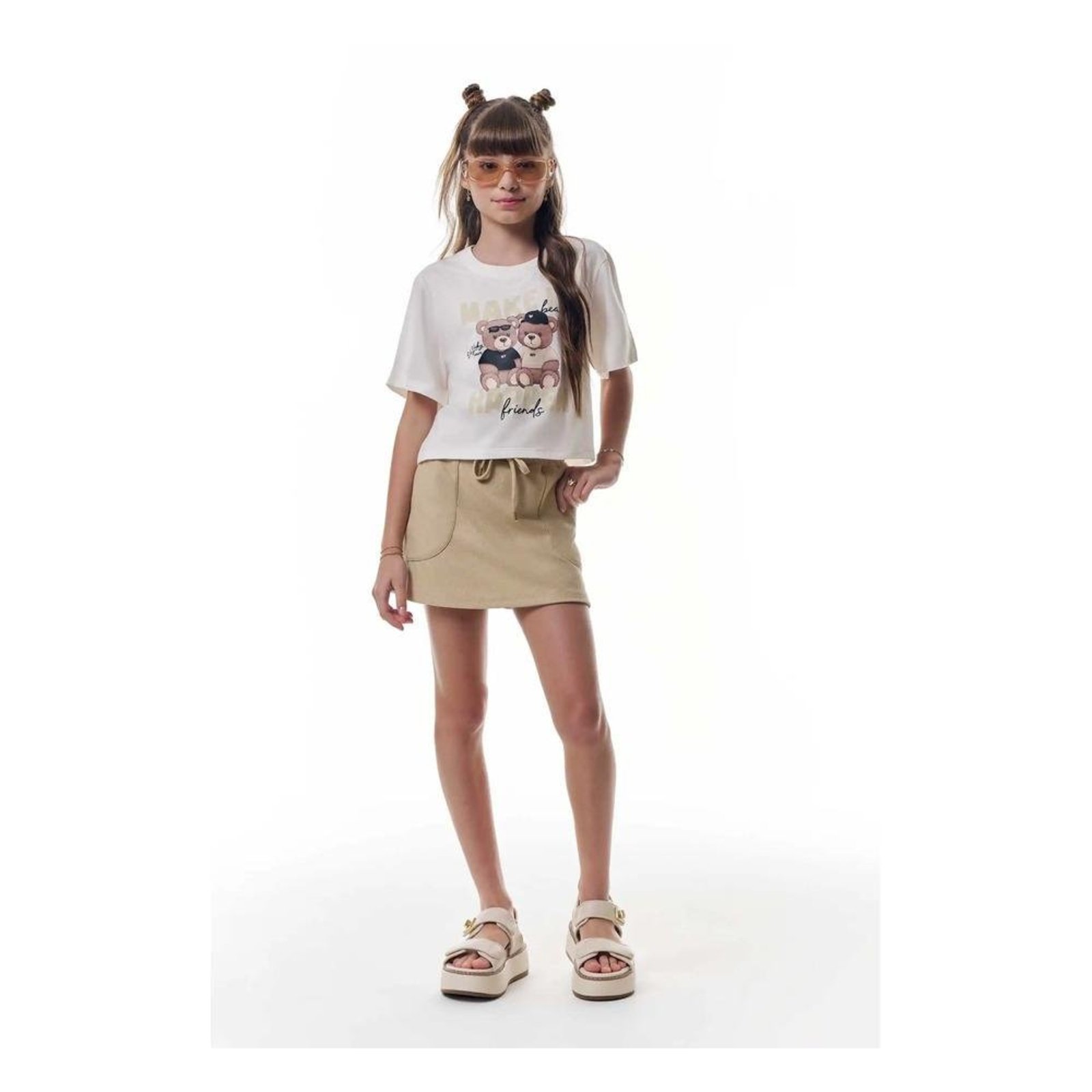 Infantil - Conjunto Shorts Saia Menina Preto Sarja Vic&Vicky 10 Nude