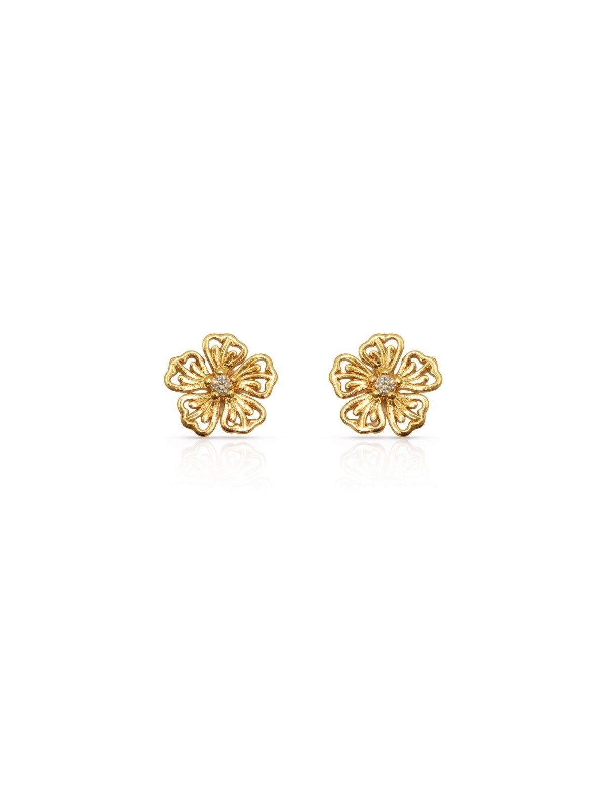 Brinco Flor Liso com Zirconia Banhado a Ouro 18k