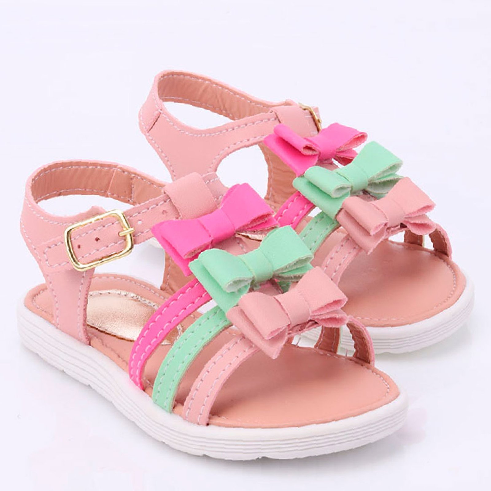 Infantil – Sandália Feminina De Tiras Com Laço Colorido – Nude