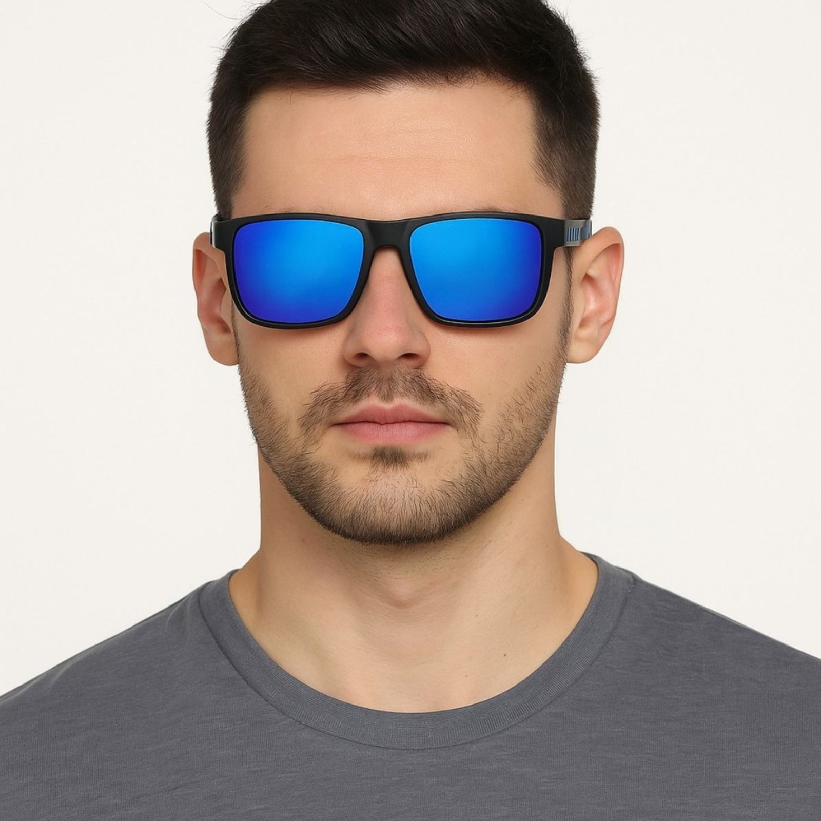 Óculos de Sol Masculino Preto com Lente Azul Espelhada UV400
