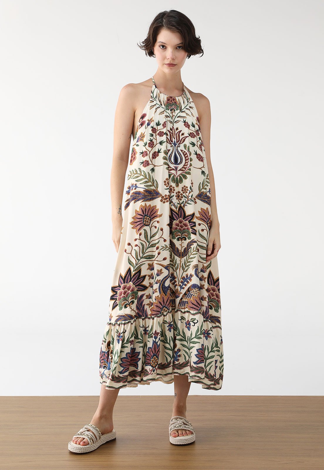 Vestido FARM Midi Jardim Maravilhoso Off-White