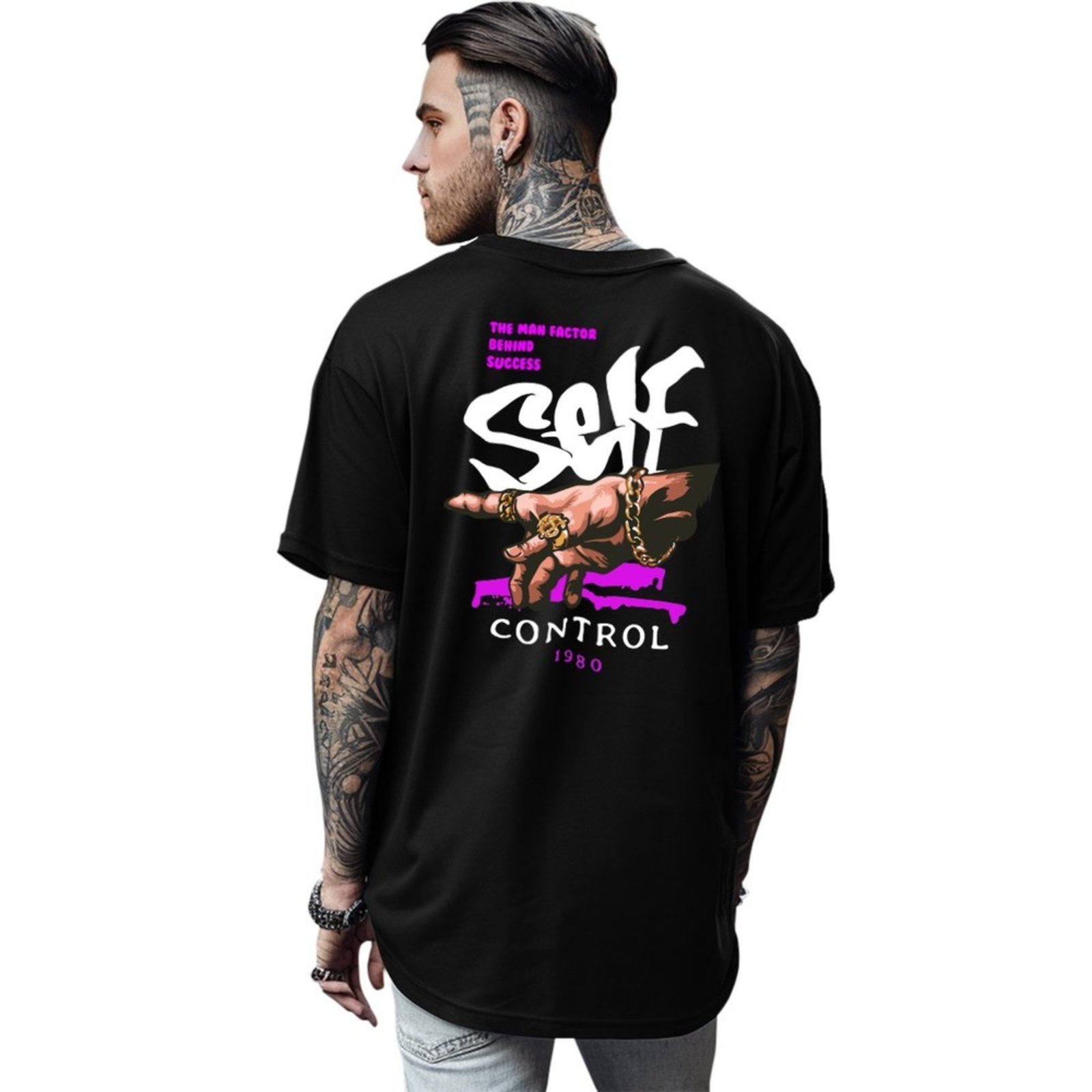 Camisa Camiseta Oversized Streetwar Genuine Grit Masculina Larga 100% Algodão 30.1 Self Control – Preto – P
