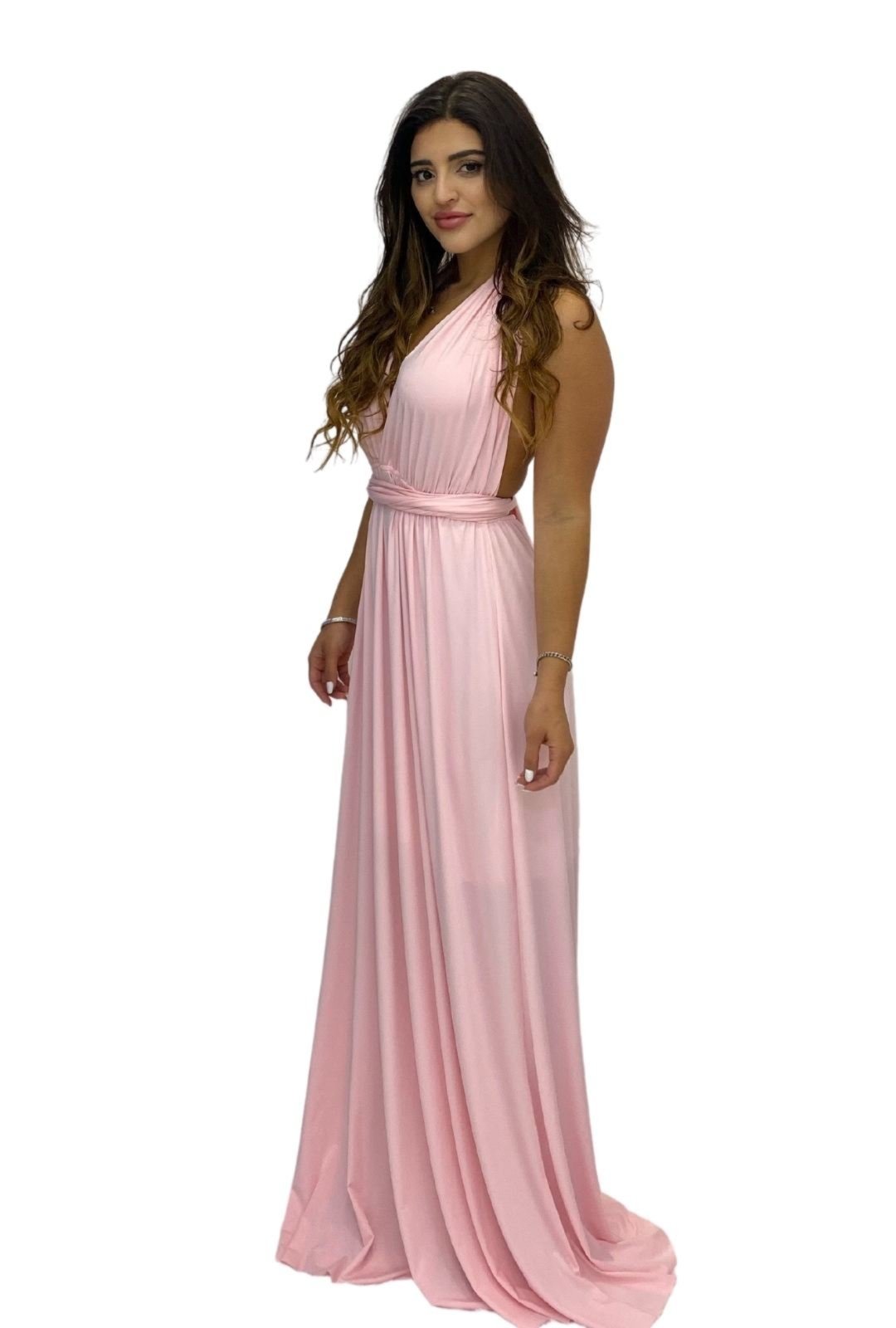 Vestido para Madrinhas e Convidadas Casamento Multiformas Longo Festa Amarração Rosa