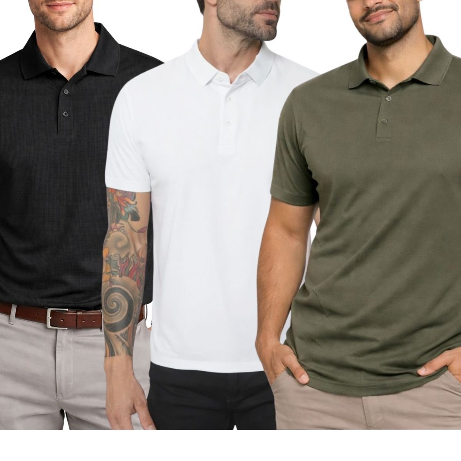Kit 3 Camisas Polo Poliamida Masculina Básica Premium Multicolorido