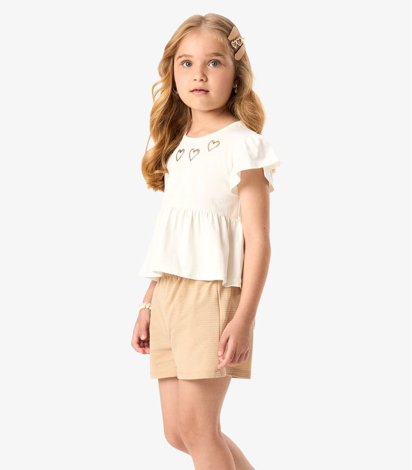 Infantil - Conjunto l Blusa Com Shorts Rovi Bege