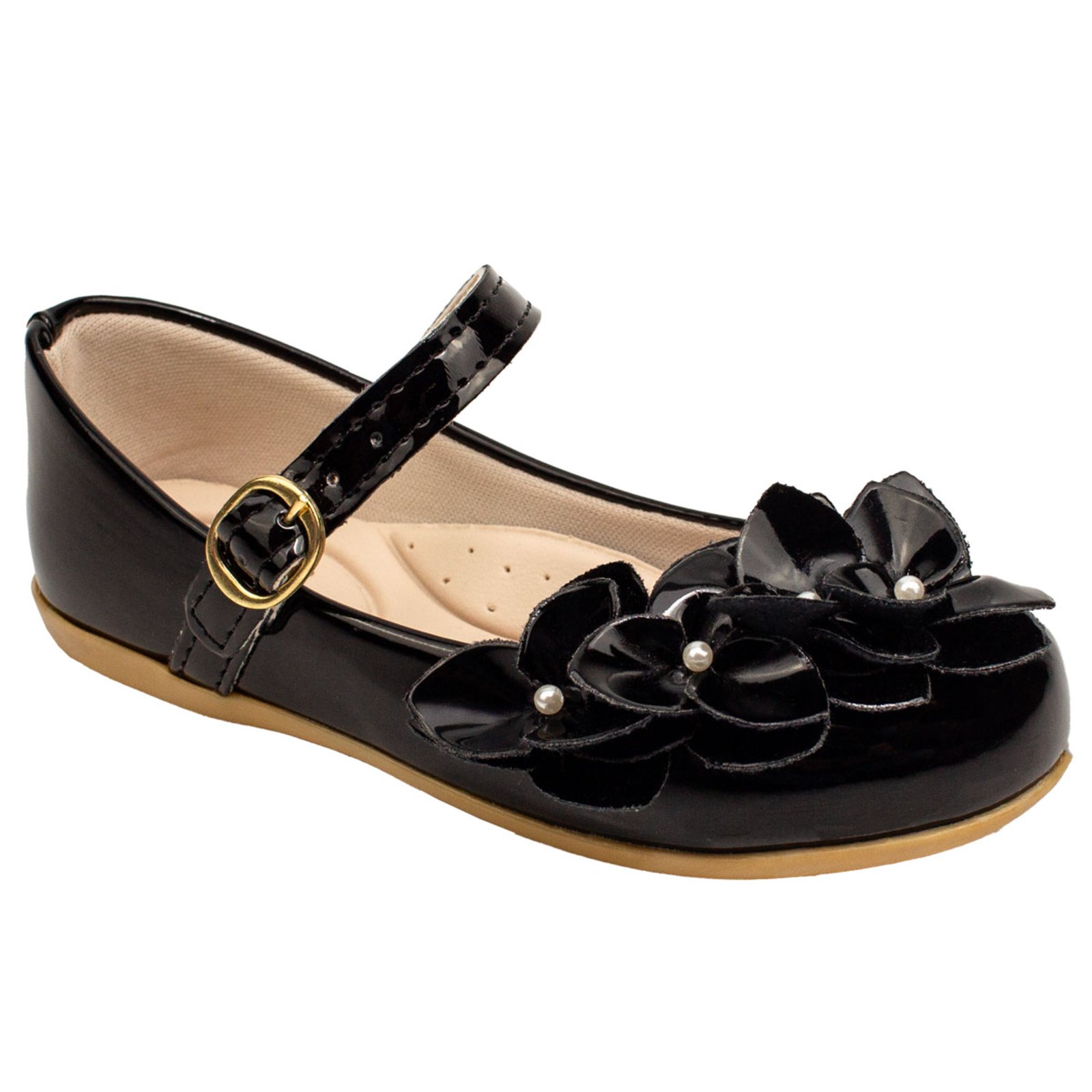 Infantil – Sapatilha Festa Menina Confortável Arranjo de Flor Casual Holografica 2031 – Preto