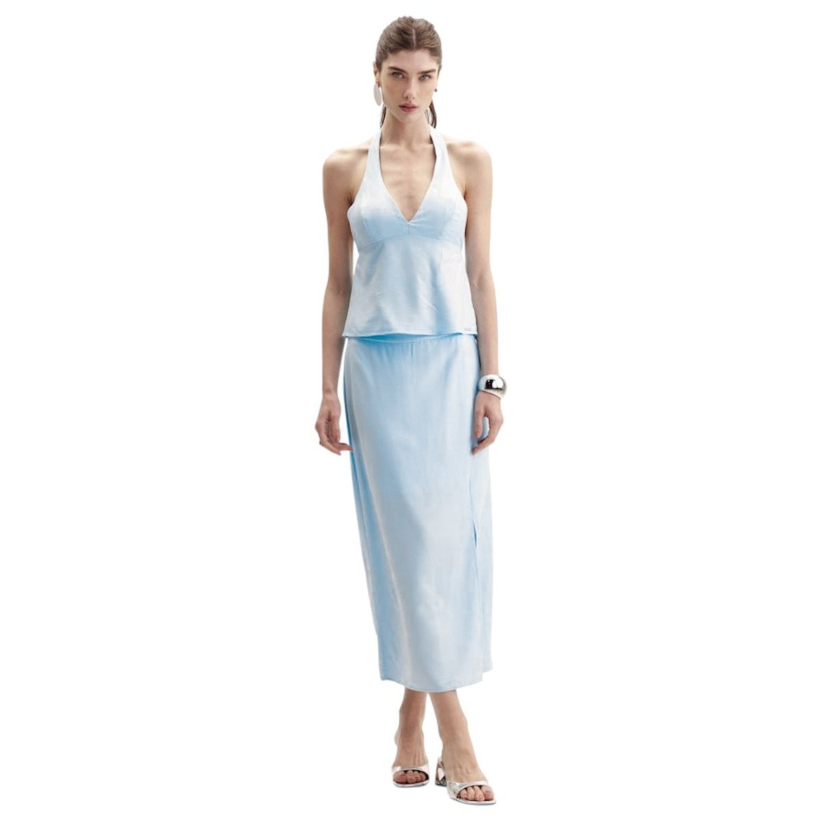 Saia Comfort Midi com Fenda Triton Azul Nuvola