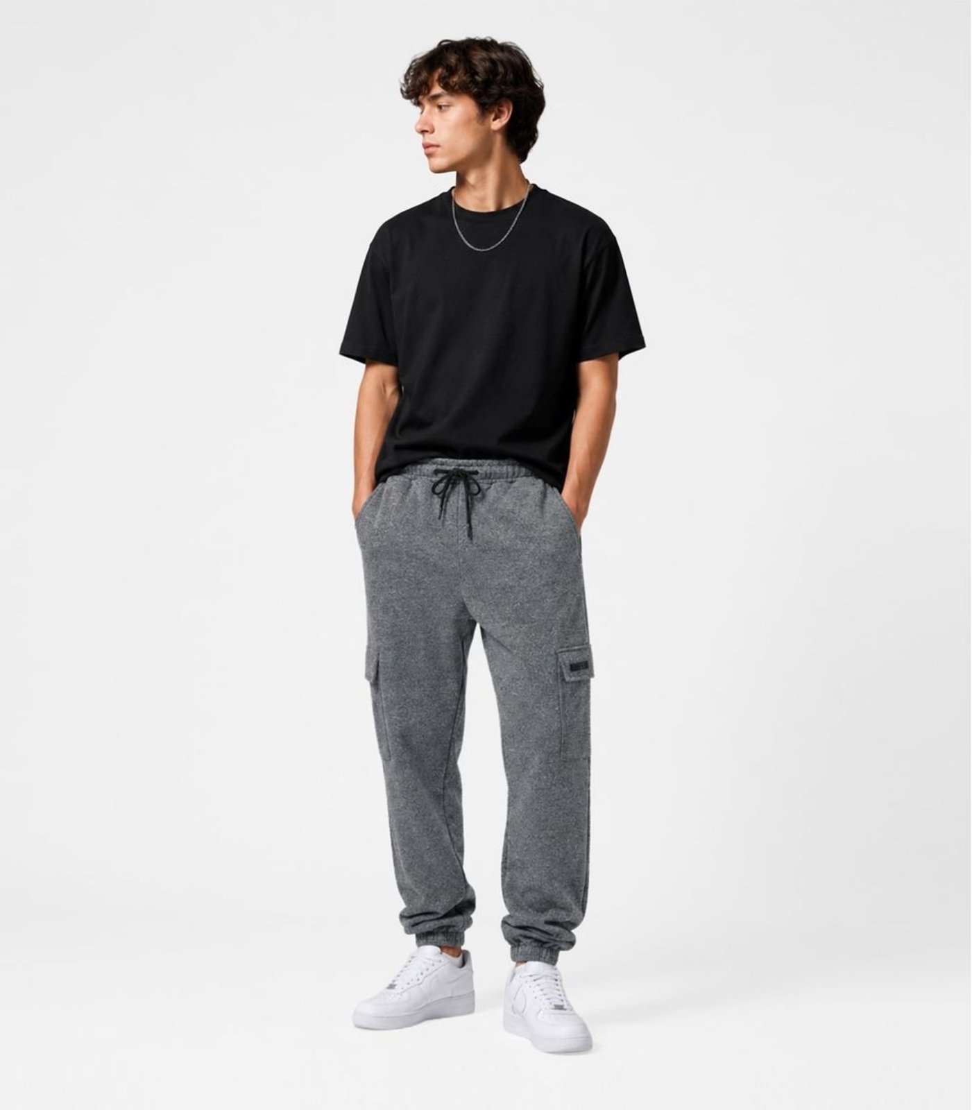 Infantil - Calça Juuvenil Moletom Peluciado Cargo Minty Cinza