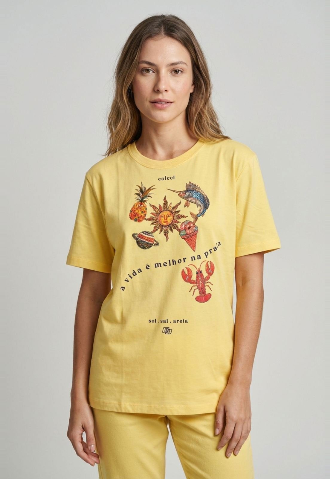 Vista 2 Camiseta Feminina Colcci Estampada Amarela amarelo Colcci amarelo