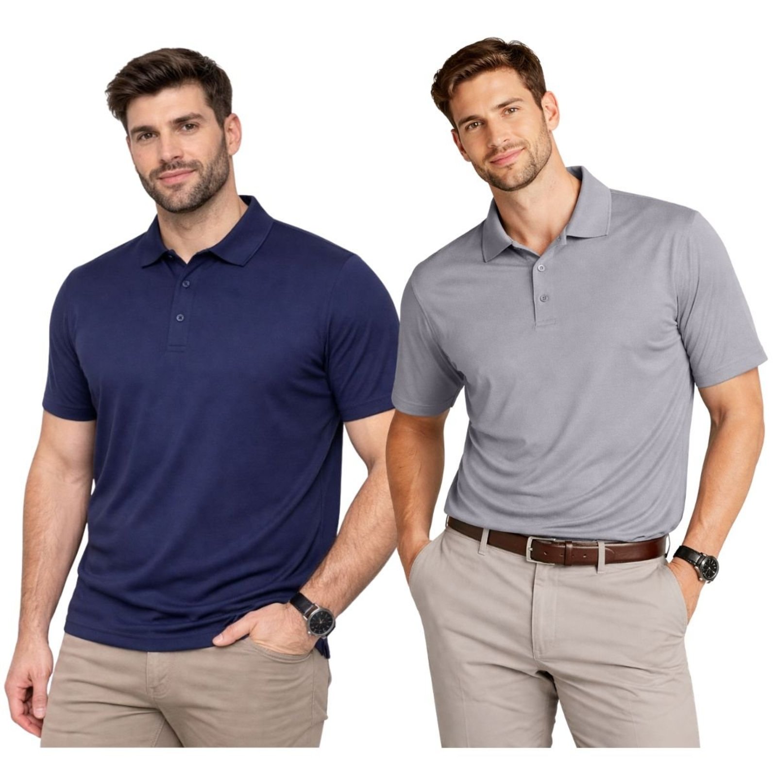 Kit 2 Camisas Polo Masculina Poliamida Premium Marinho e Cinza