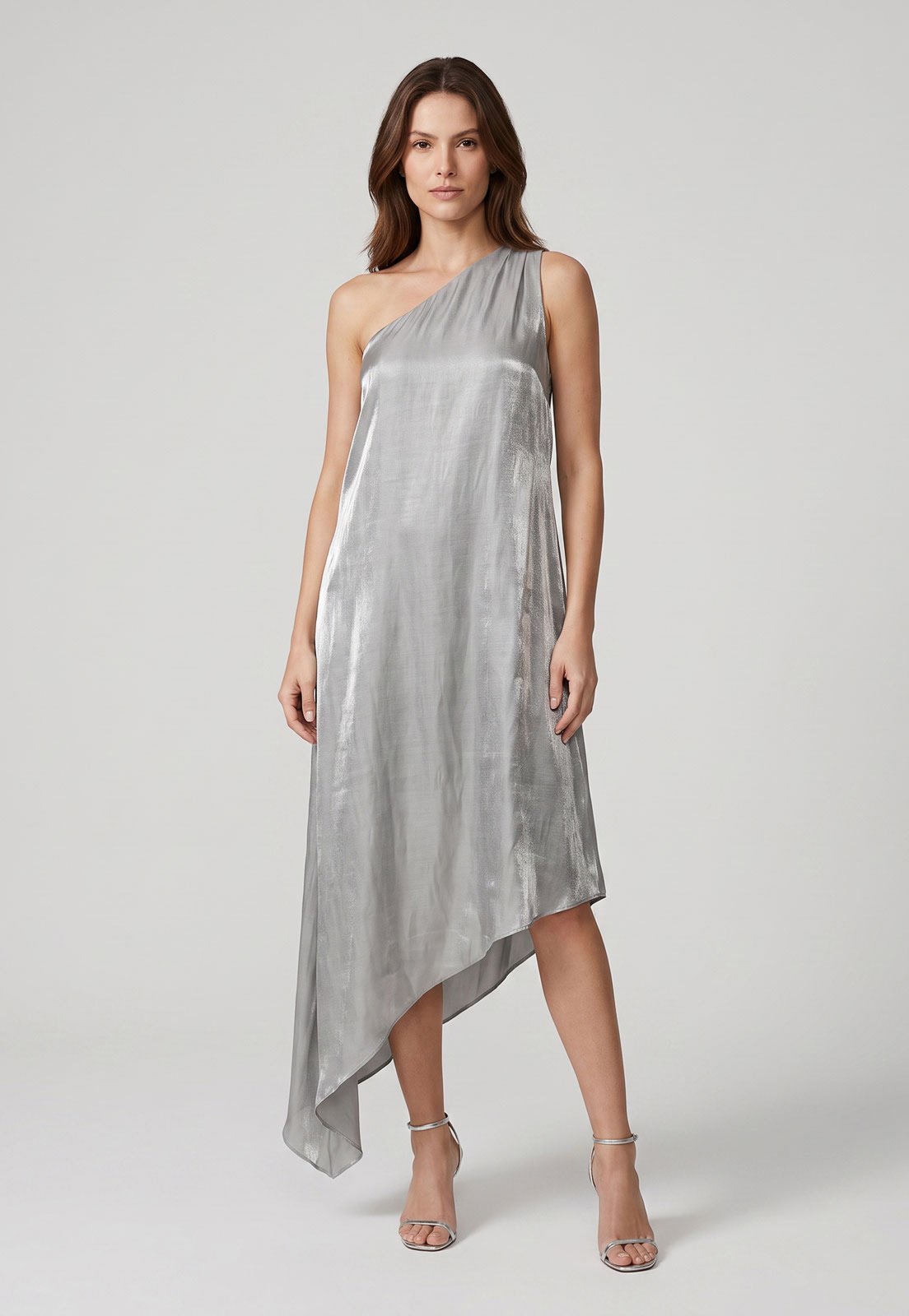 Vestido Lez a Lez Assimétrico Satin Prata
