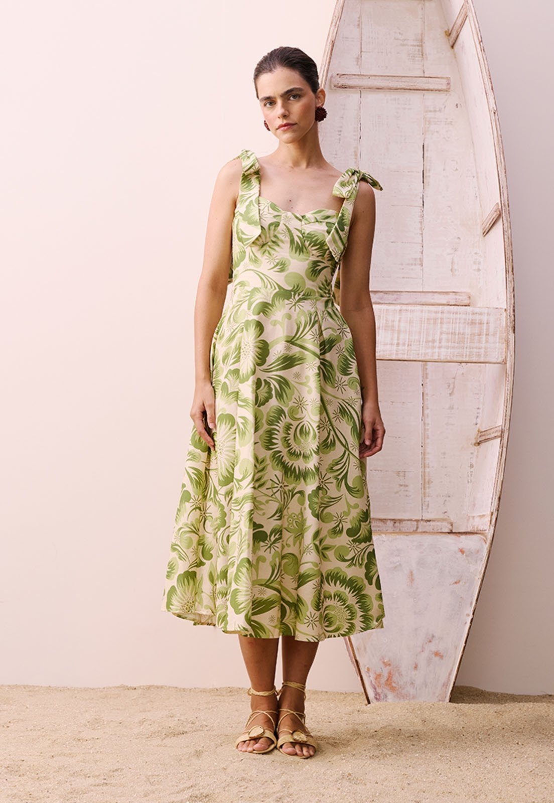 Vestido Midi Amarração Estampado Dois Amores