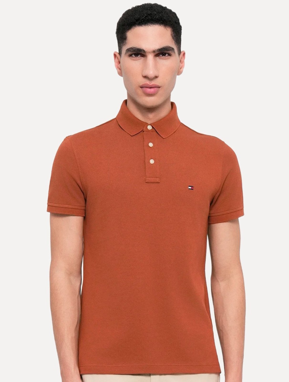 Polo Tommy Hilfiger Masculina Slim Piquet 1985 Laranja Escuro