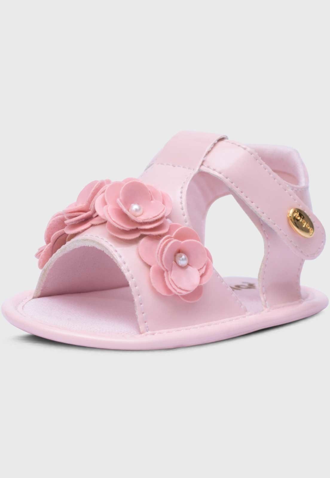 Infantil - Sandalia Popidi Menina Recem-Nascido Mini Flores Rosa