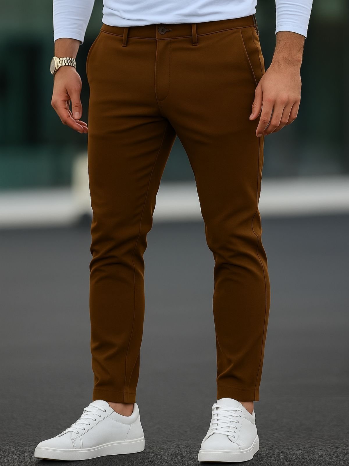 Calça Sarja Casual Masculina CKF Wear Com Bolsos Marrom