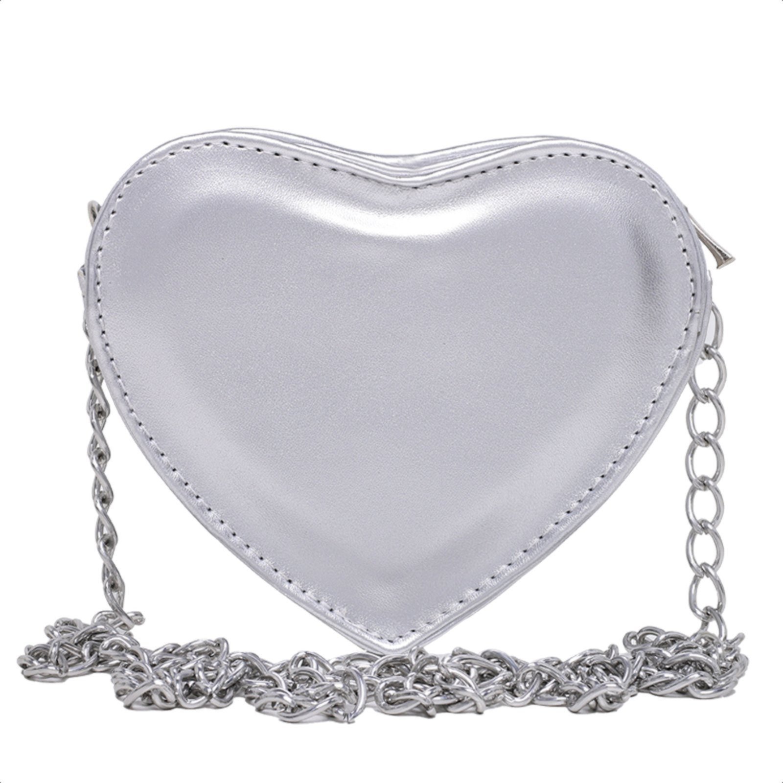 Bolsa Feminina Transversal De Coração alça Dourada Sch 8160 Prata