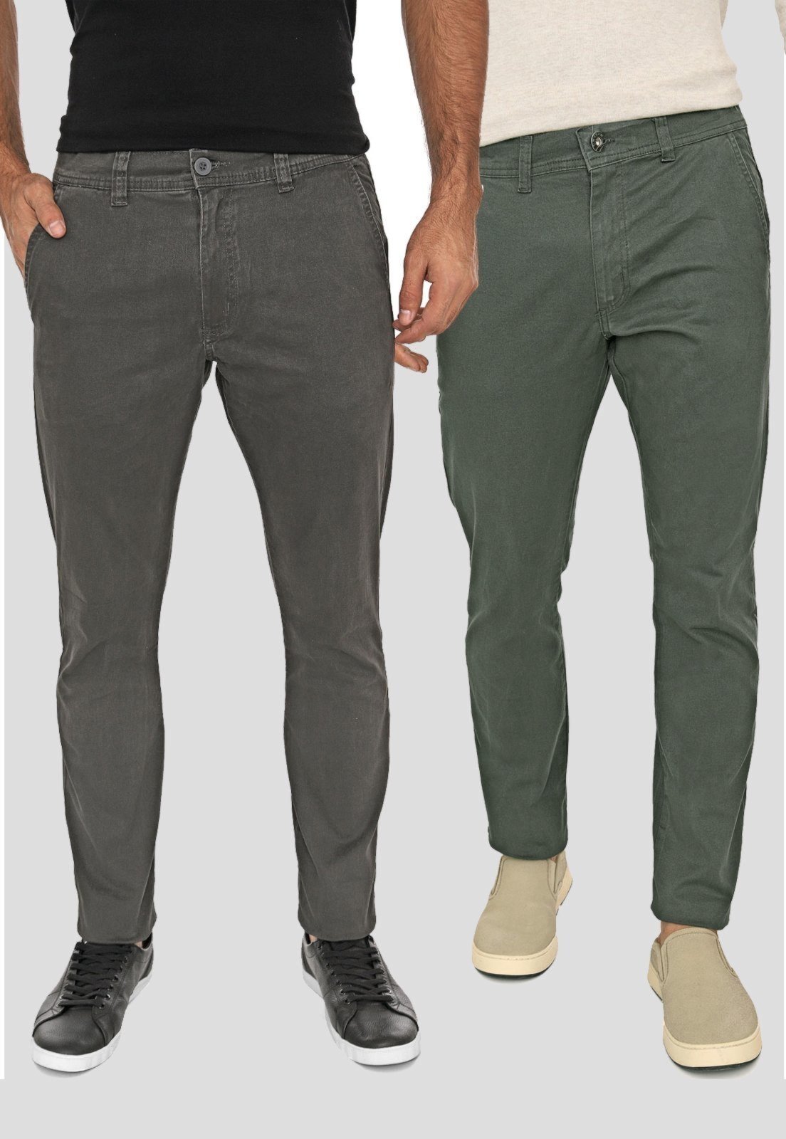 Kit 2 Calça Sarja Conforto Macaw Slim Fit Insert Cinza e Verde Musgo Multicolor