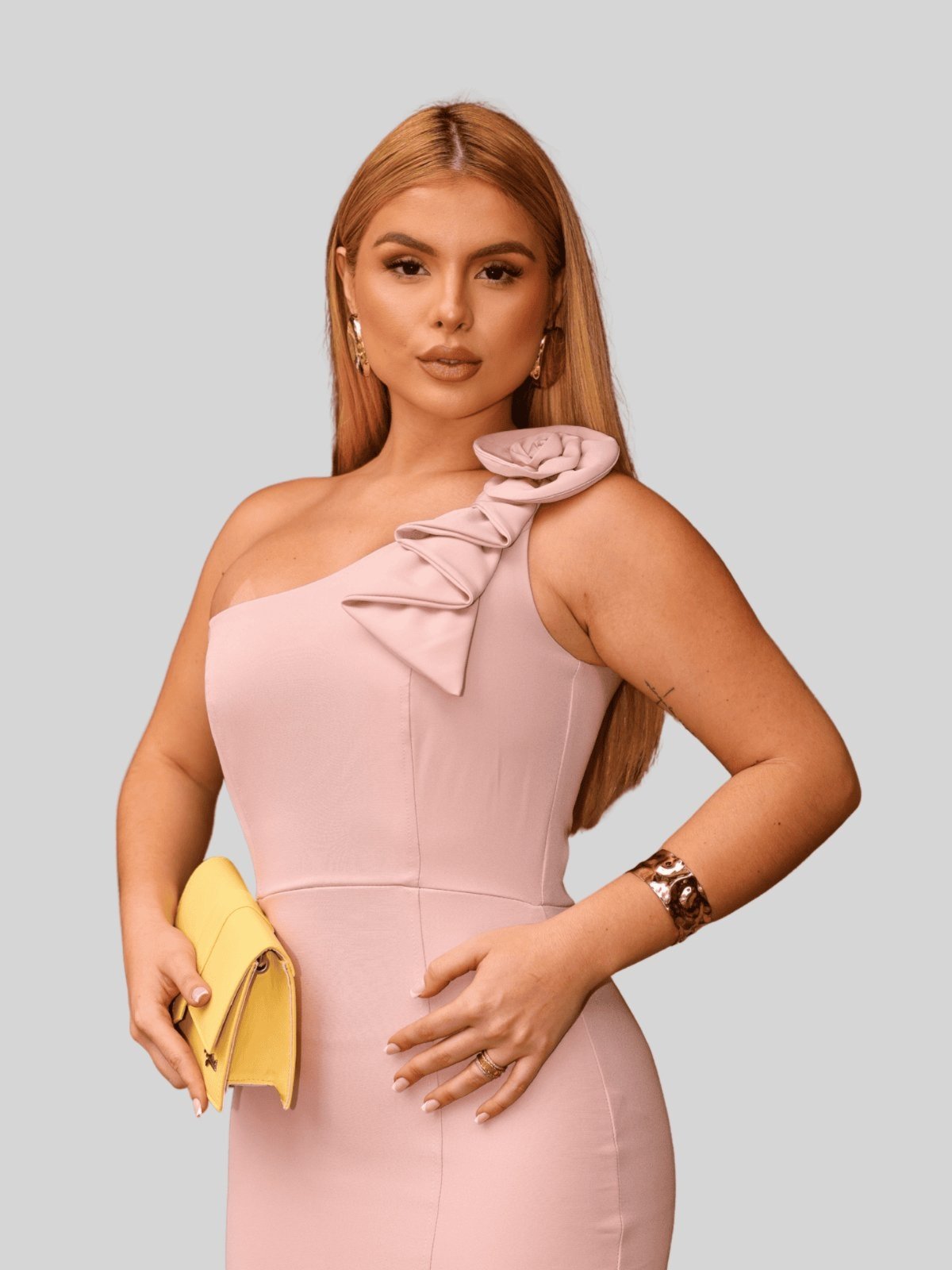 Vestido Miss e Misses Celiny Midi C/Detalhe Flor Rosa