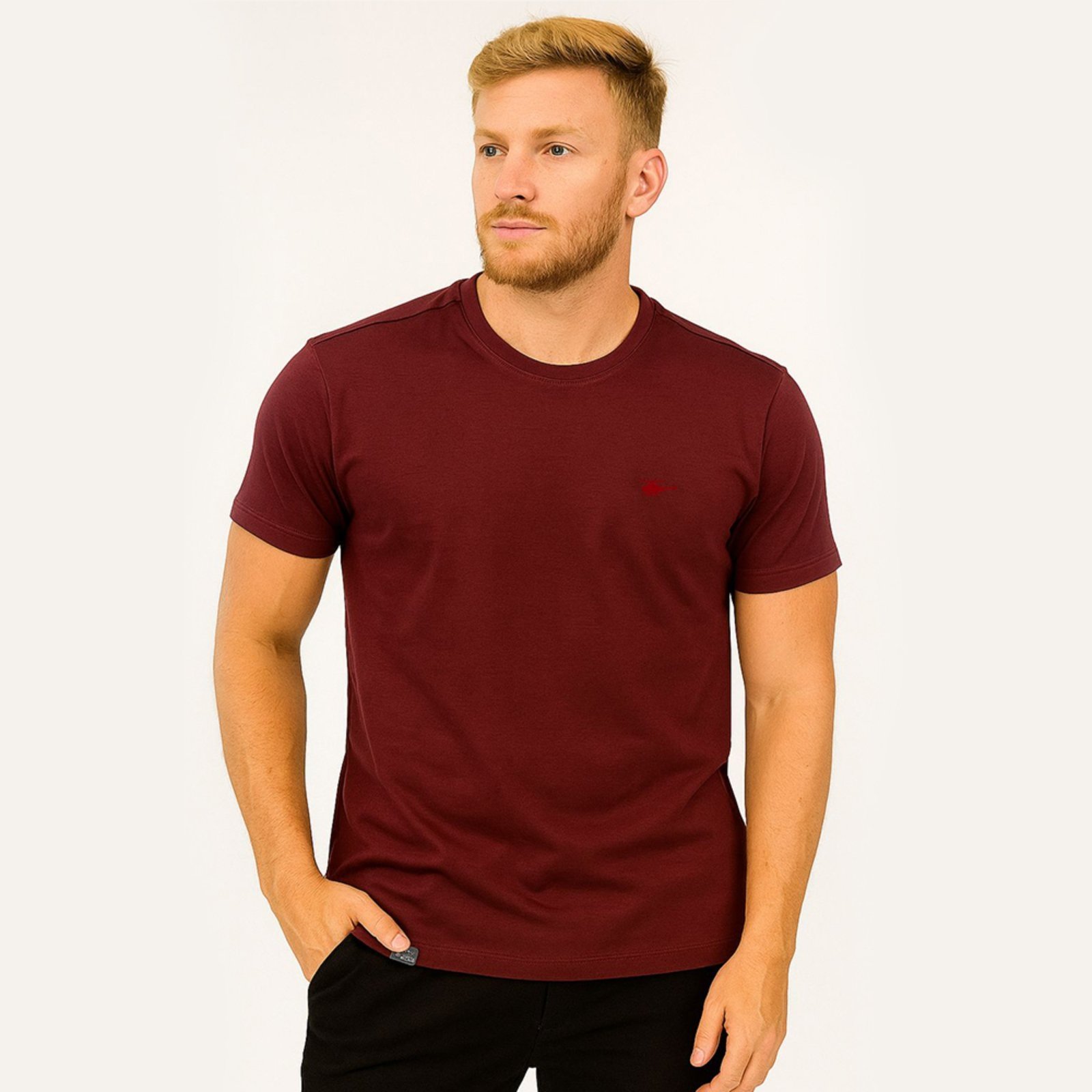 Camiseta Masculina Sallo Gola O Básica Premium Vinho