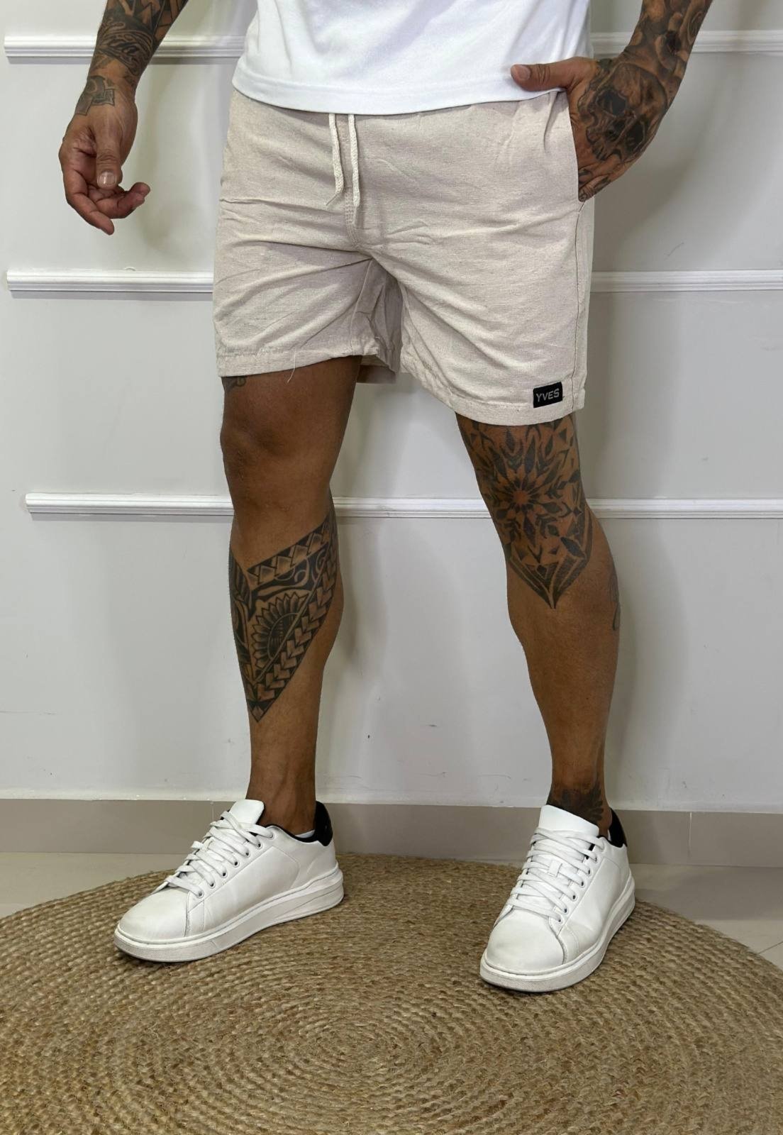 Bermuda Elegante Masculina Curta Bege Mauricinho Confortável Tecido Premium