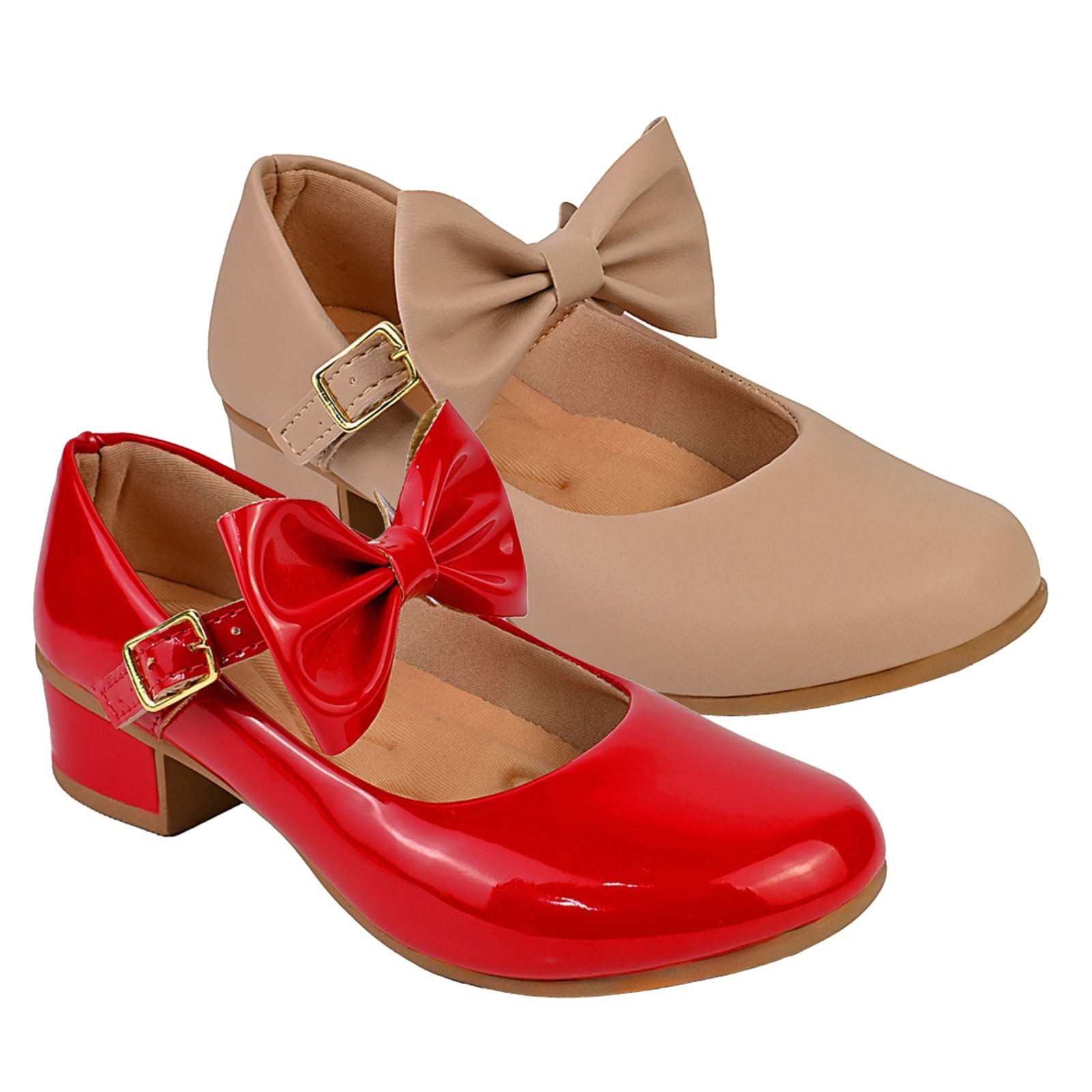 Infantil - Kit Com 2 Pares Sapatilha Feminina De Menina Boneca Do 28 Ao 36 101 - NUDE FOSCO E VERMELHO 503