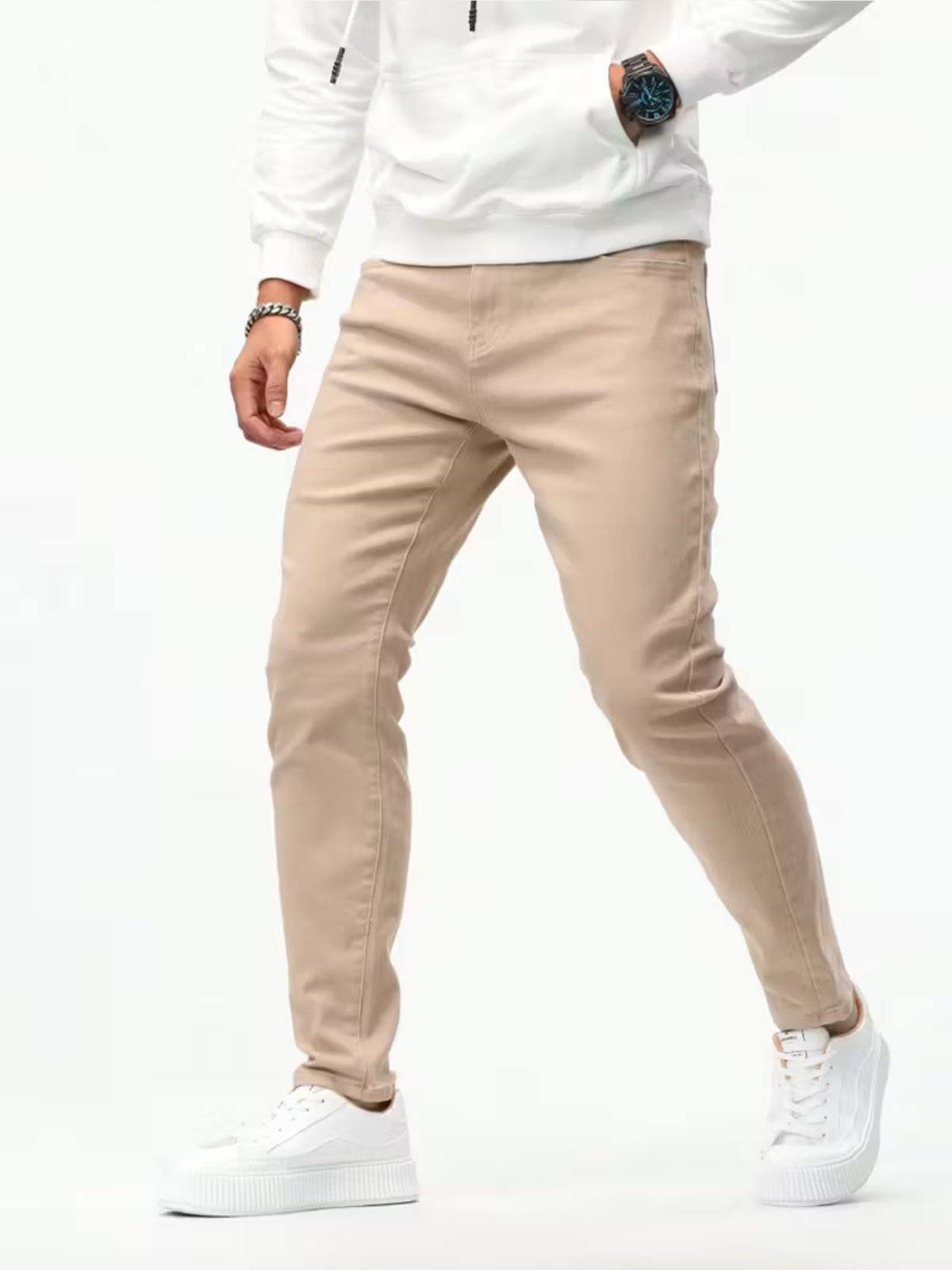 Calça Jeans Sarja 5 Estilos Bege Confortavel e Basica