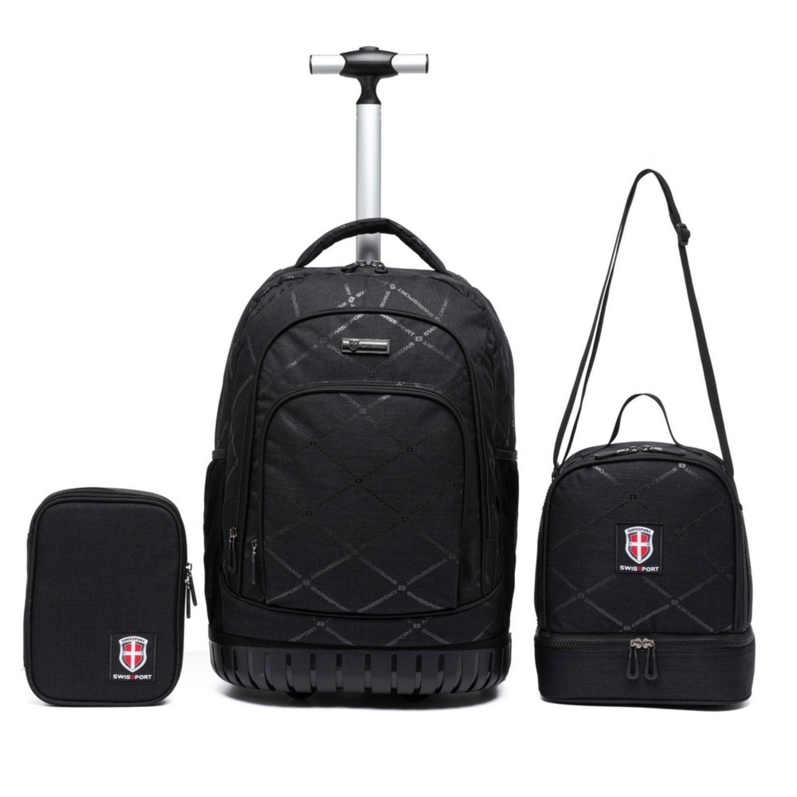 Kit Mochila Swissport Lancheira Estojo Escolar Faculdade Reforçada Preto B