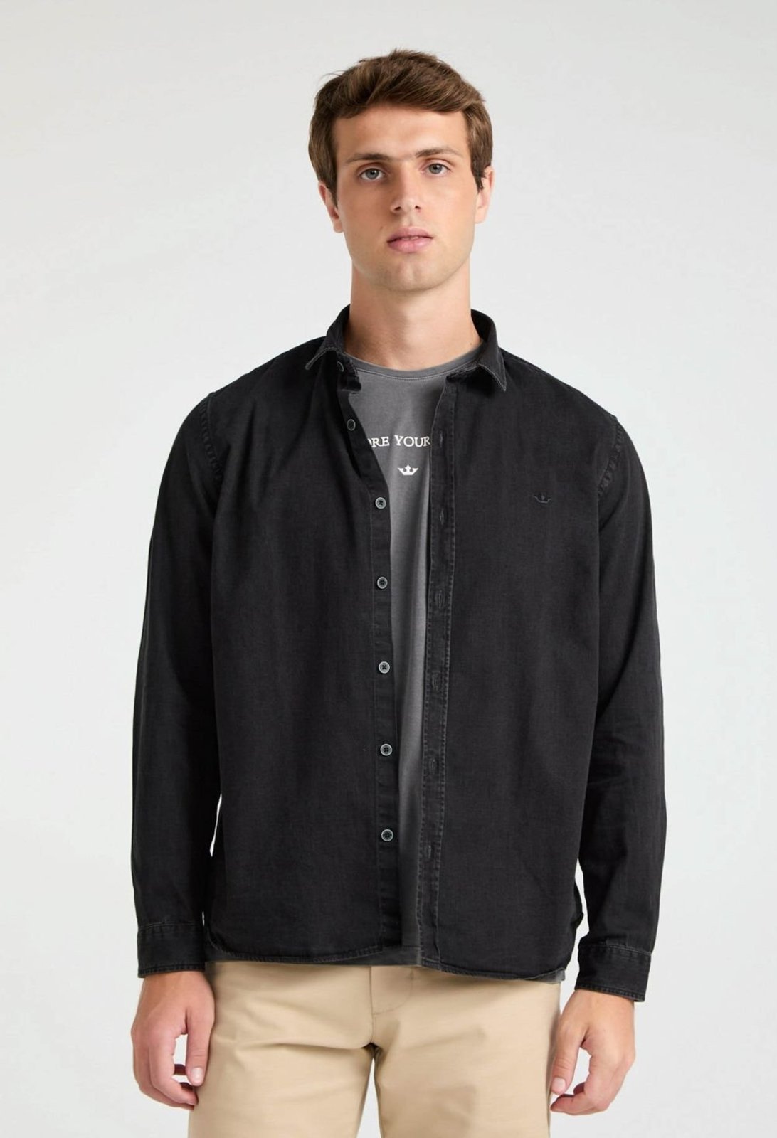 Camisa Docthos Relaxed Fit Manga Longa Jeans Preto Camisa Docthos Relaxed Fit Manga Longa Jeans Preto 166 Jeans Preto M