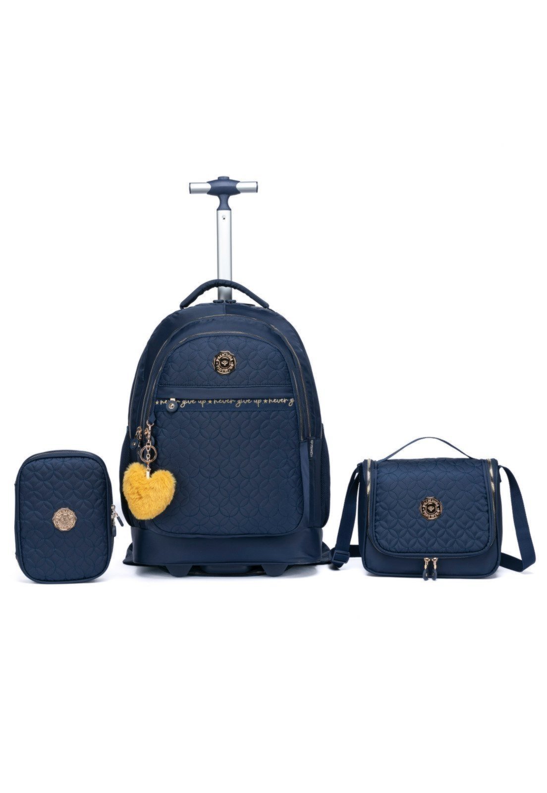 Kit Mochila Carrinho Juvenil Feminina Escolar Reforçada Estojo