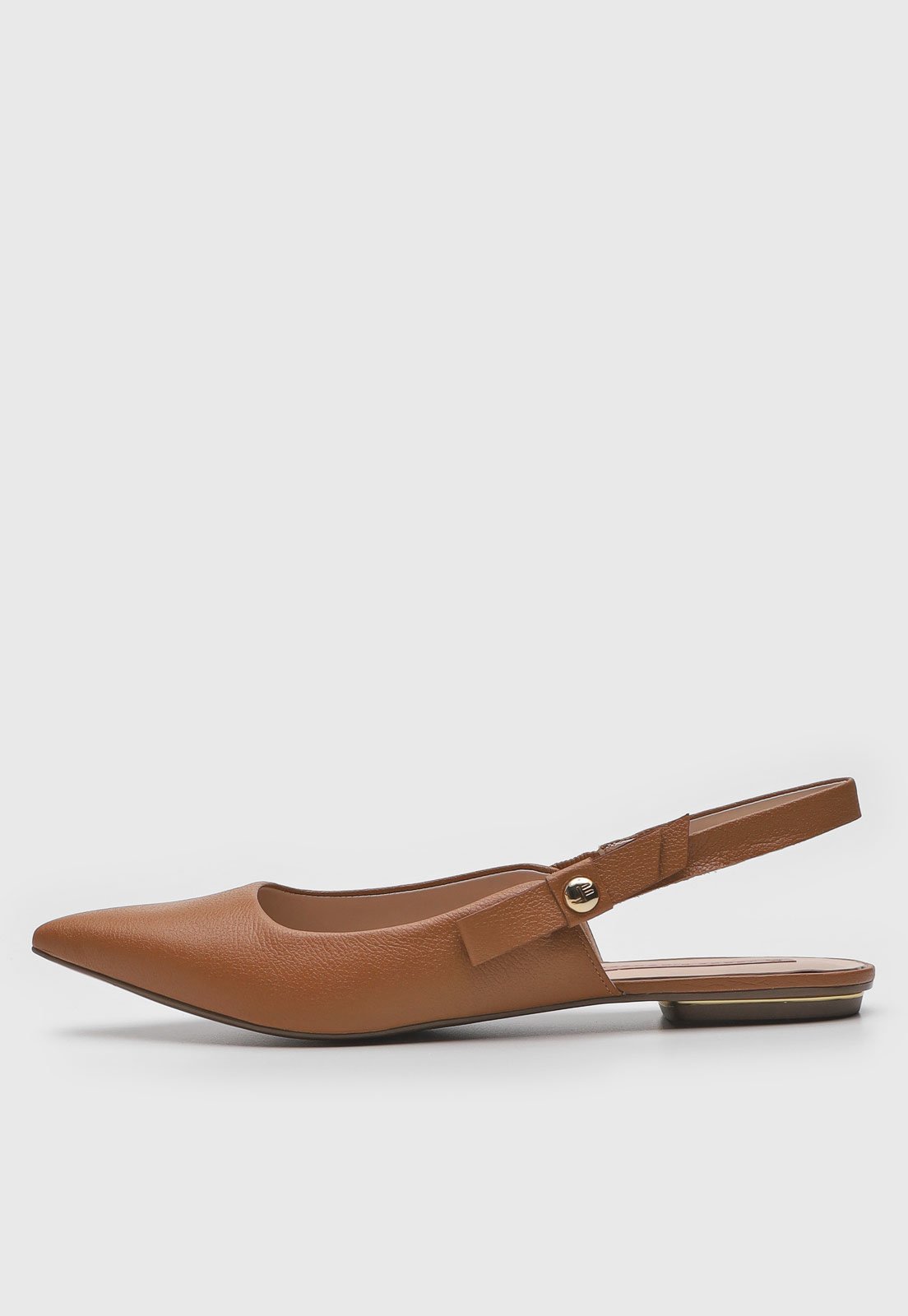 Sapatilha Couro Slingback Jorge Bischoff Bico Fino Caramelo