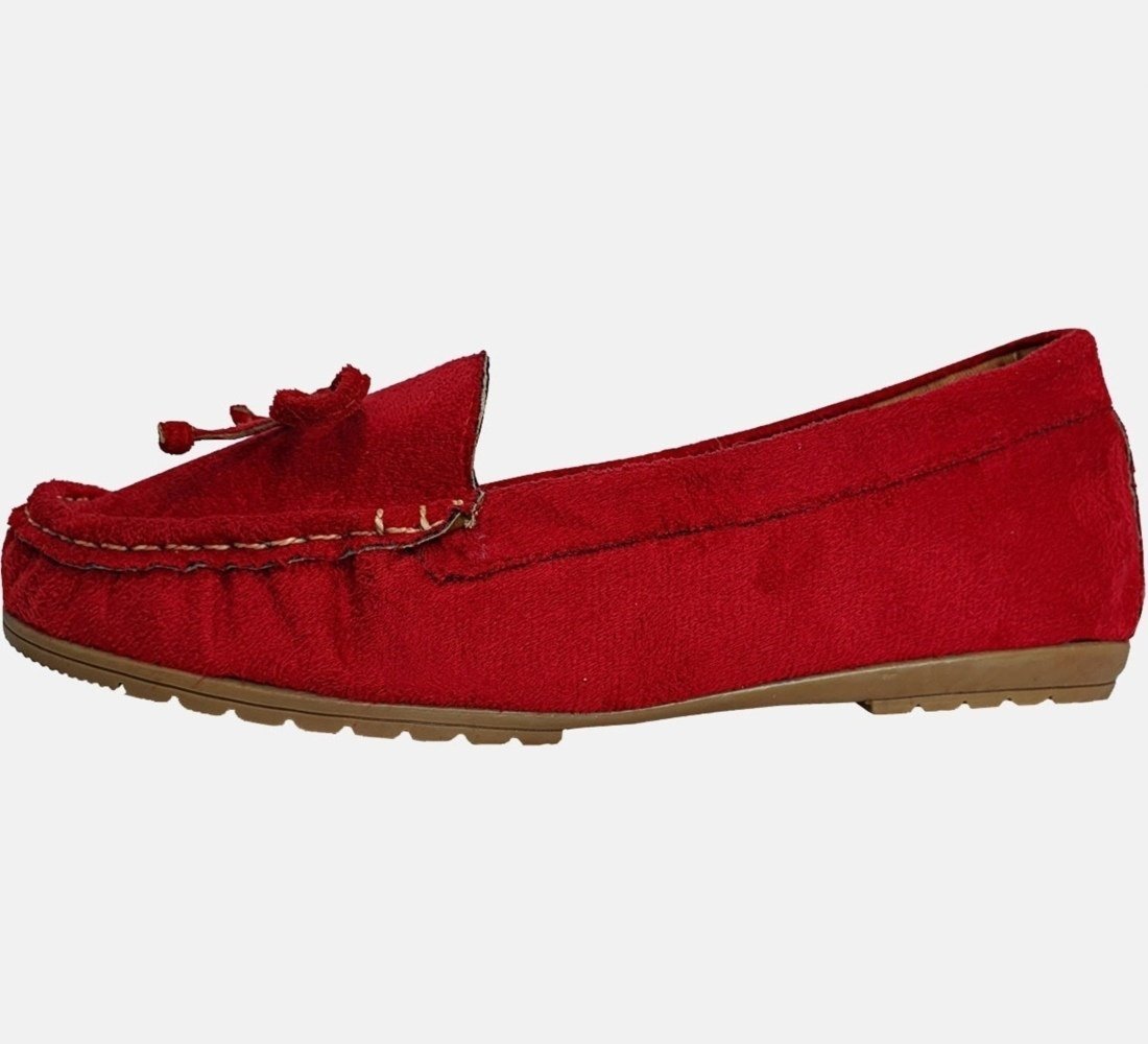 Sapatilha Mocassim Moda Pé Costurado À Mão Conforto Cor Vermelho