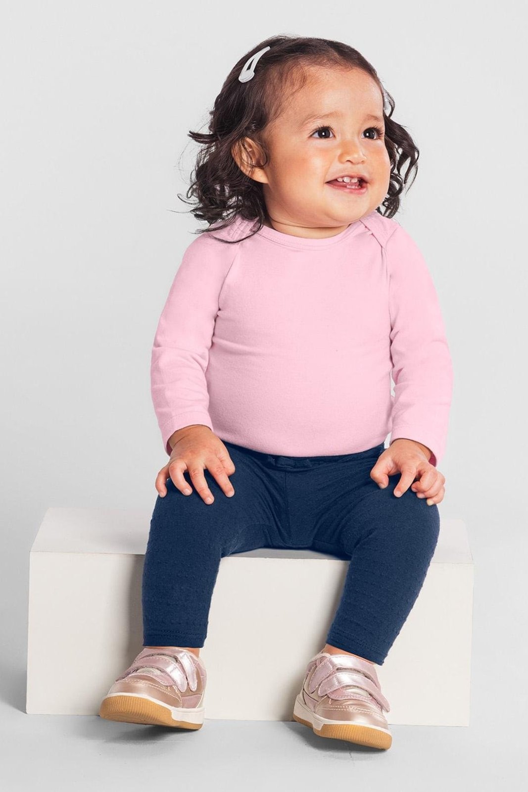 Infantil - Body unissex manga longa em cotton Brandili-Rosa