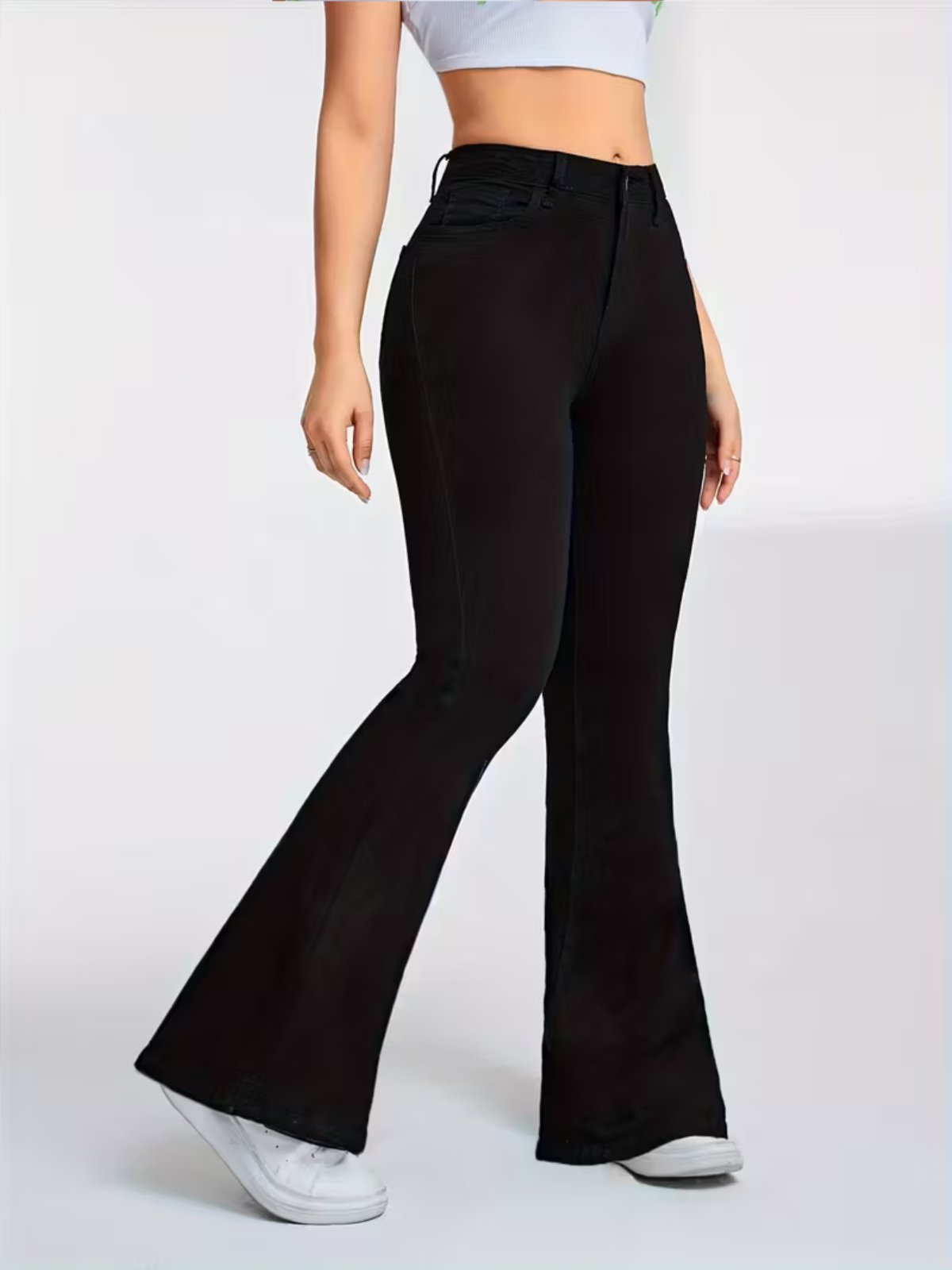 Calça Jeans Flare Alpha Street Wear Preta Feminina Cintura Alta e Caimento Perfeito