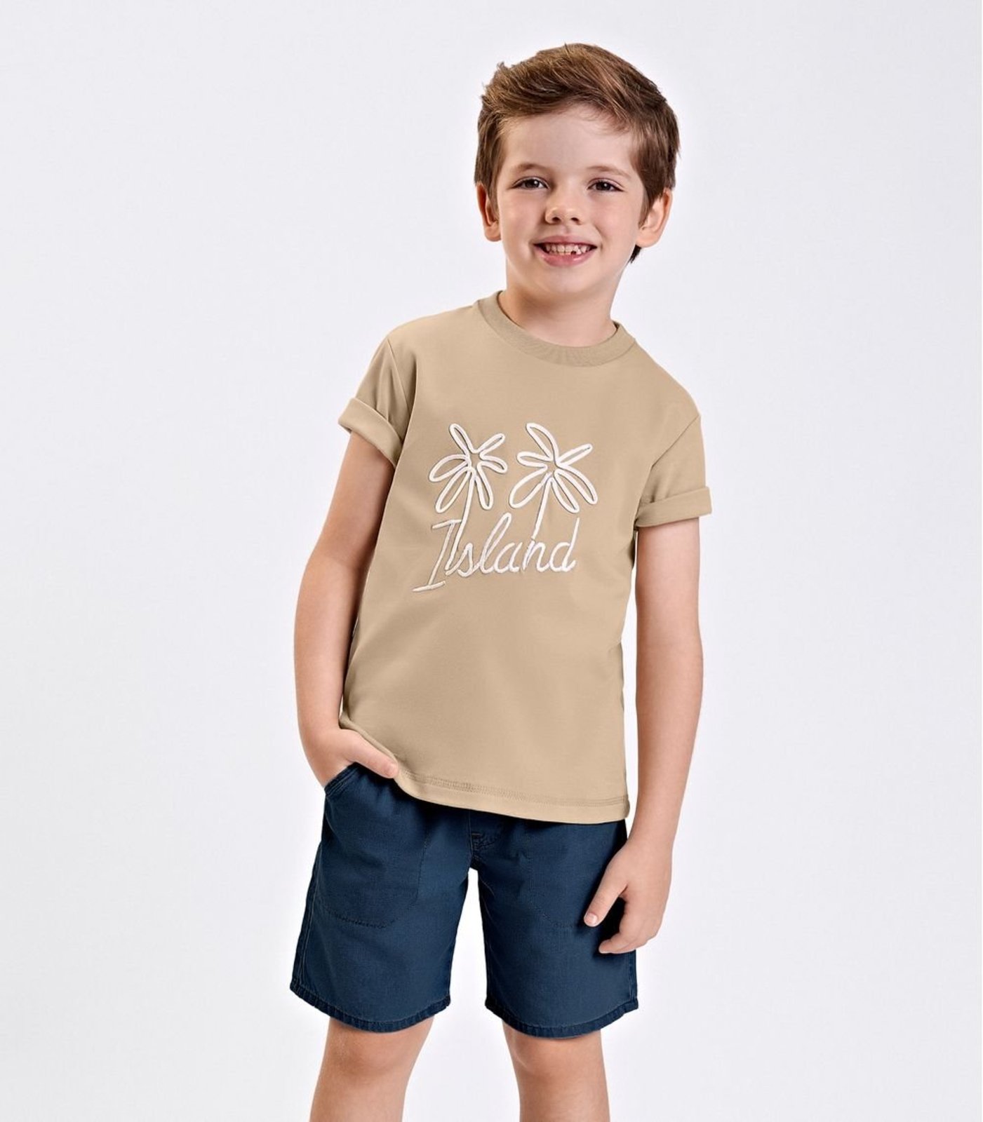 Infantil - Conjunto Verão Menino Suedine Trick Nick Bege