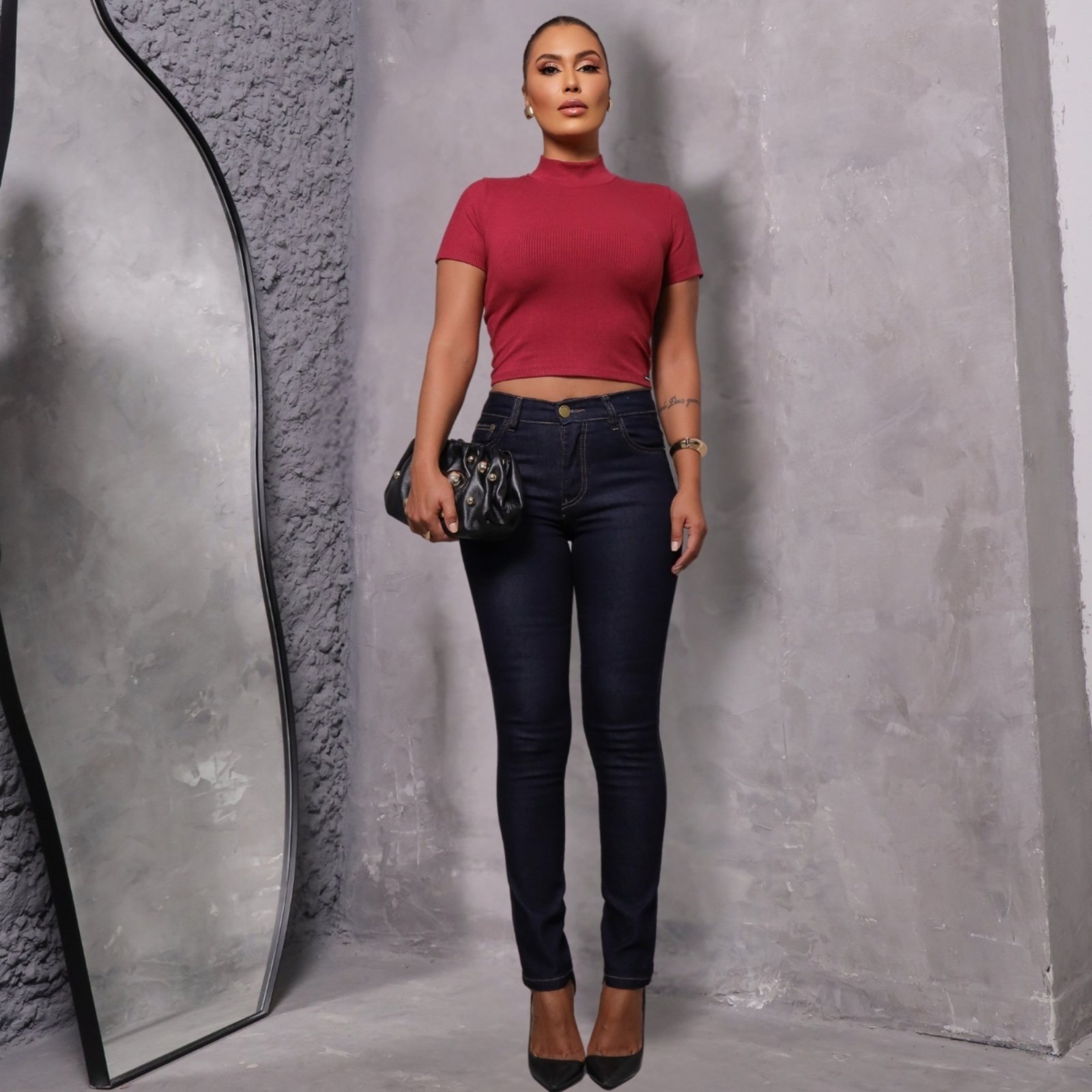 Vista 3 Calça Jeans Skinny Barra Normal Feminina Revanche Belianes unico unico