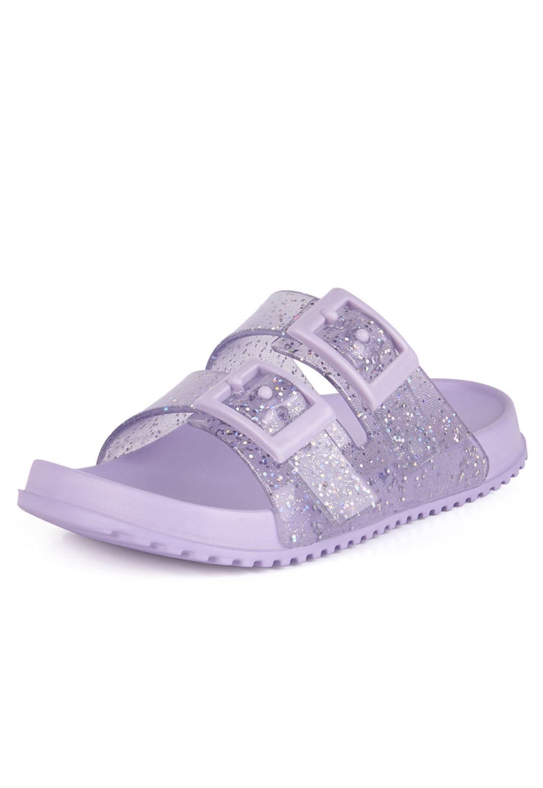 Infantil - Chinelo Slide Plugt Menina Fivelas Glitter Brilho Lilás