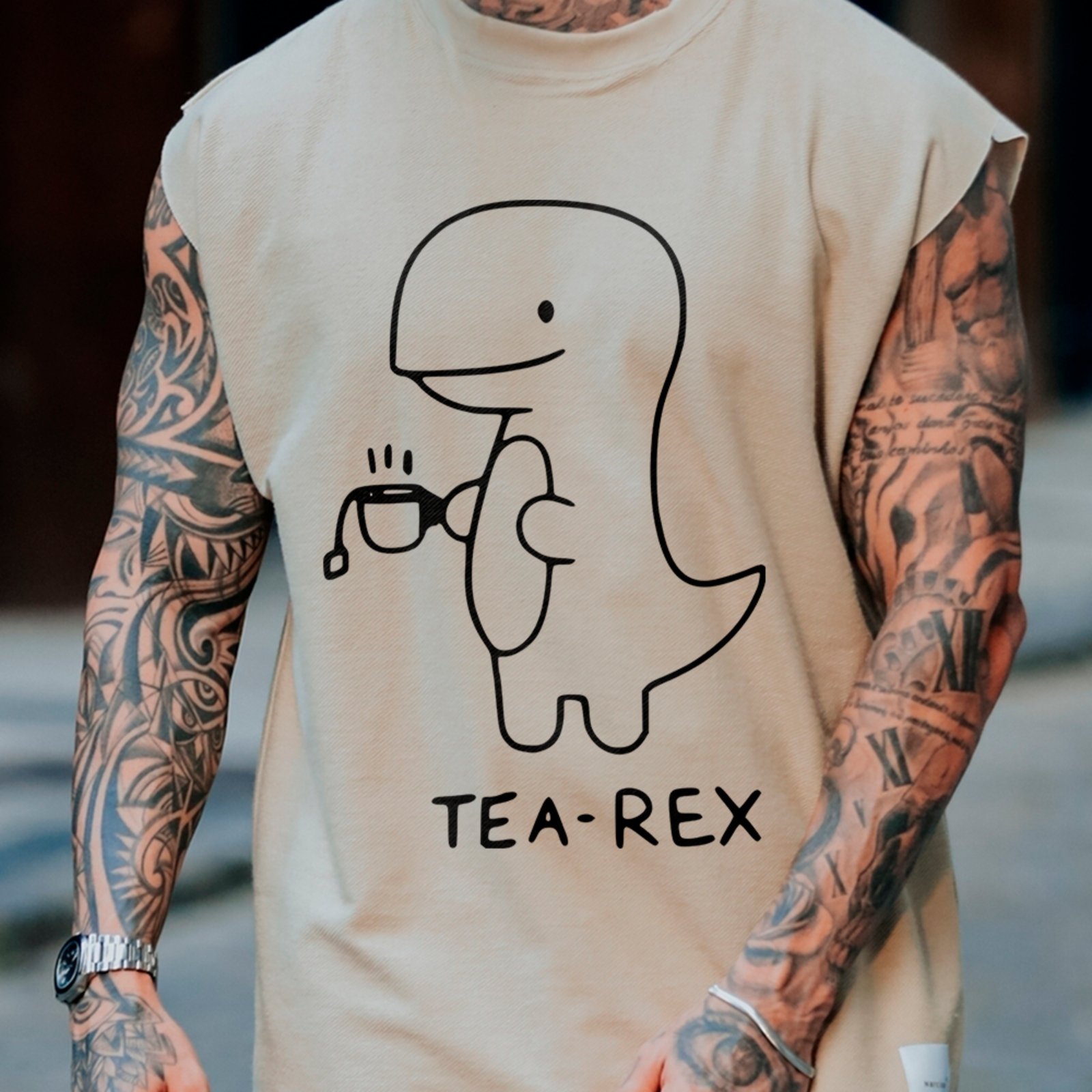 Camiseta Regata Machão Dino Cute Funny Tea Rex Moda Urbana Off White