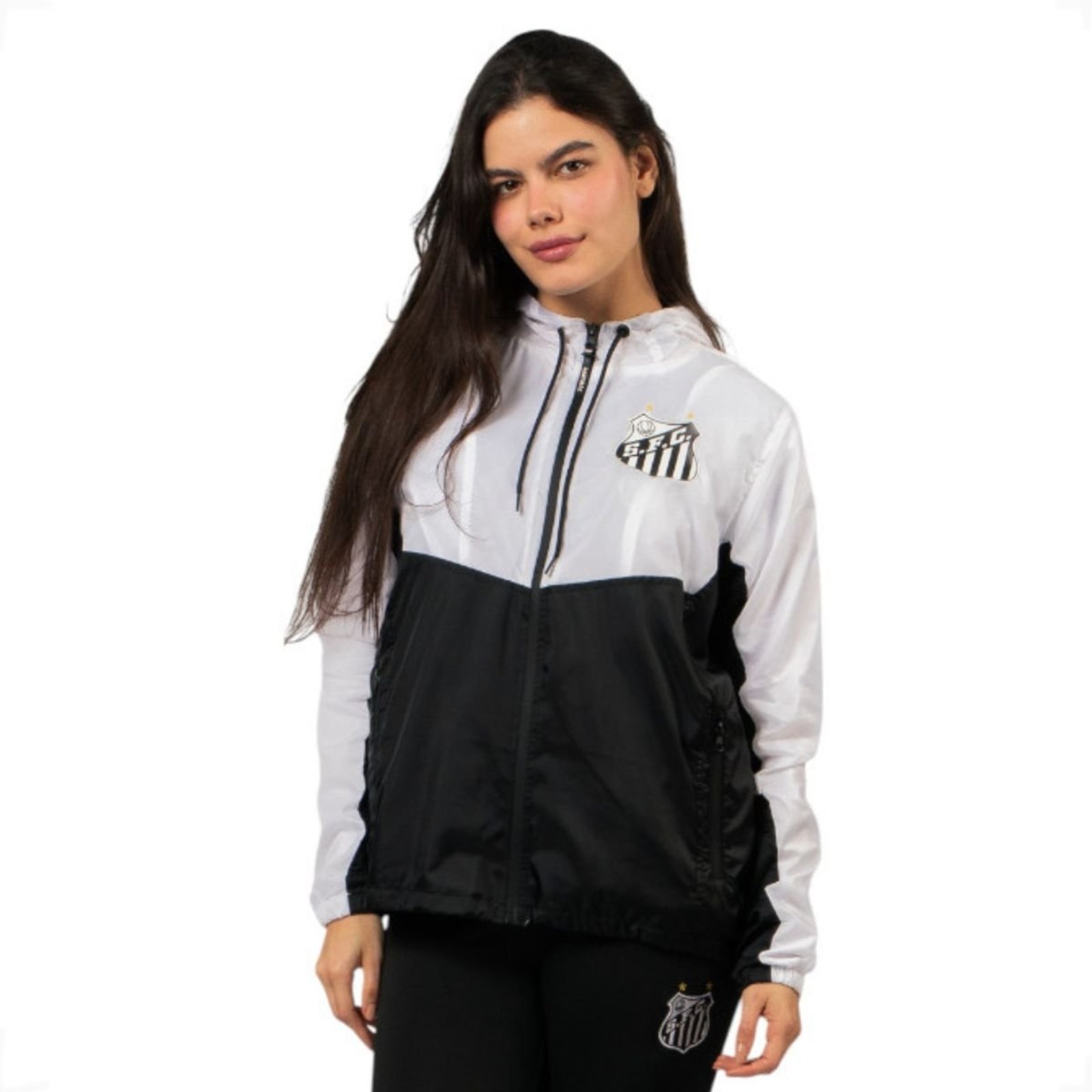 Jaqueta Corta Vento Santos Feminina Branco Preto