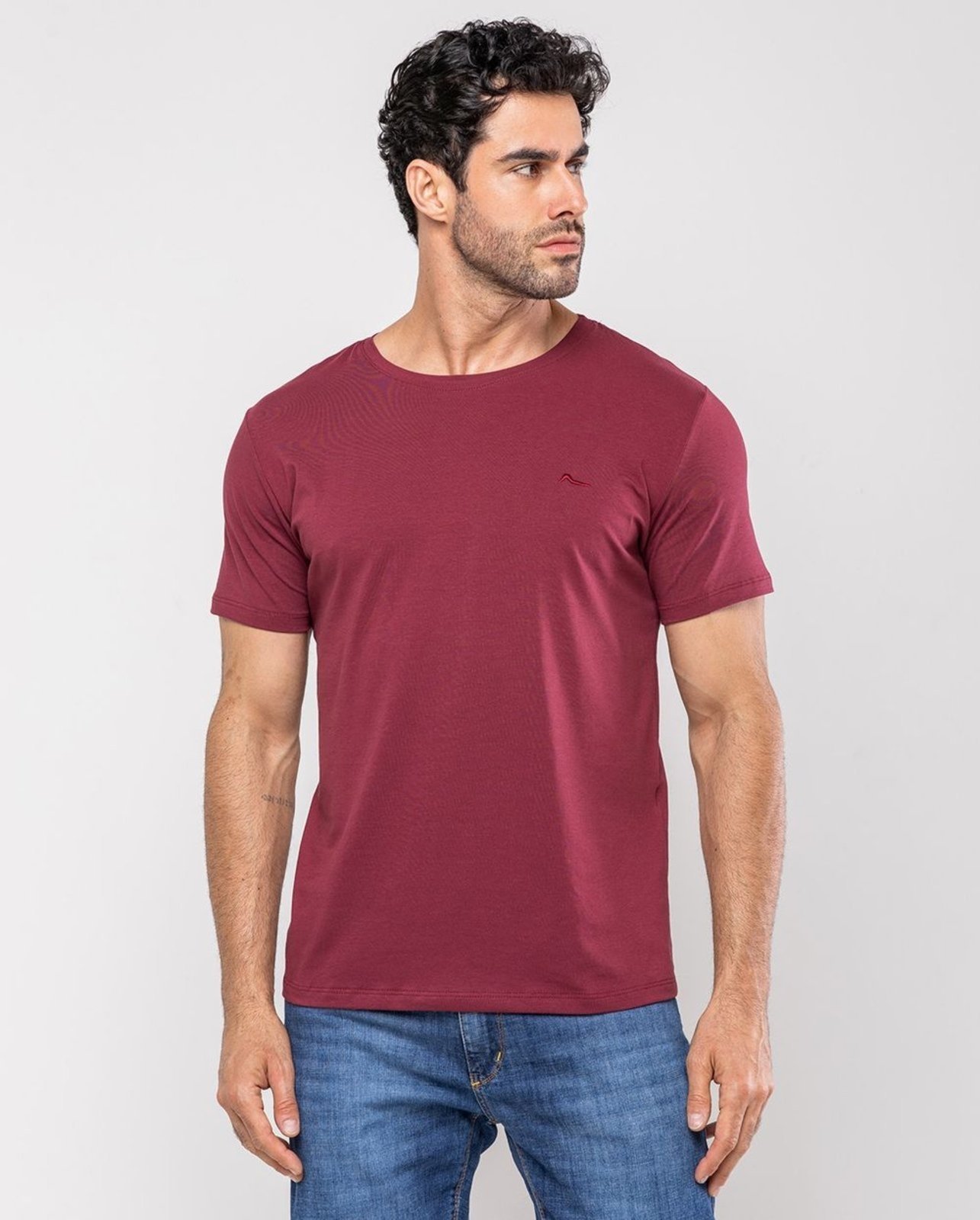 Vista 2 Camiseta de Algodão Egípcio Masculina Básica 80083 Bordo Consciência Consciência bordô