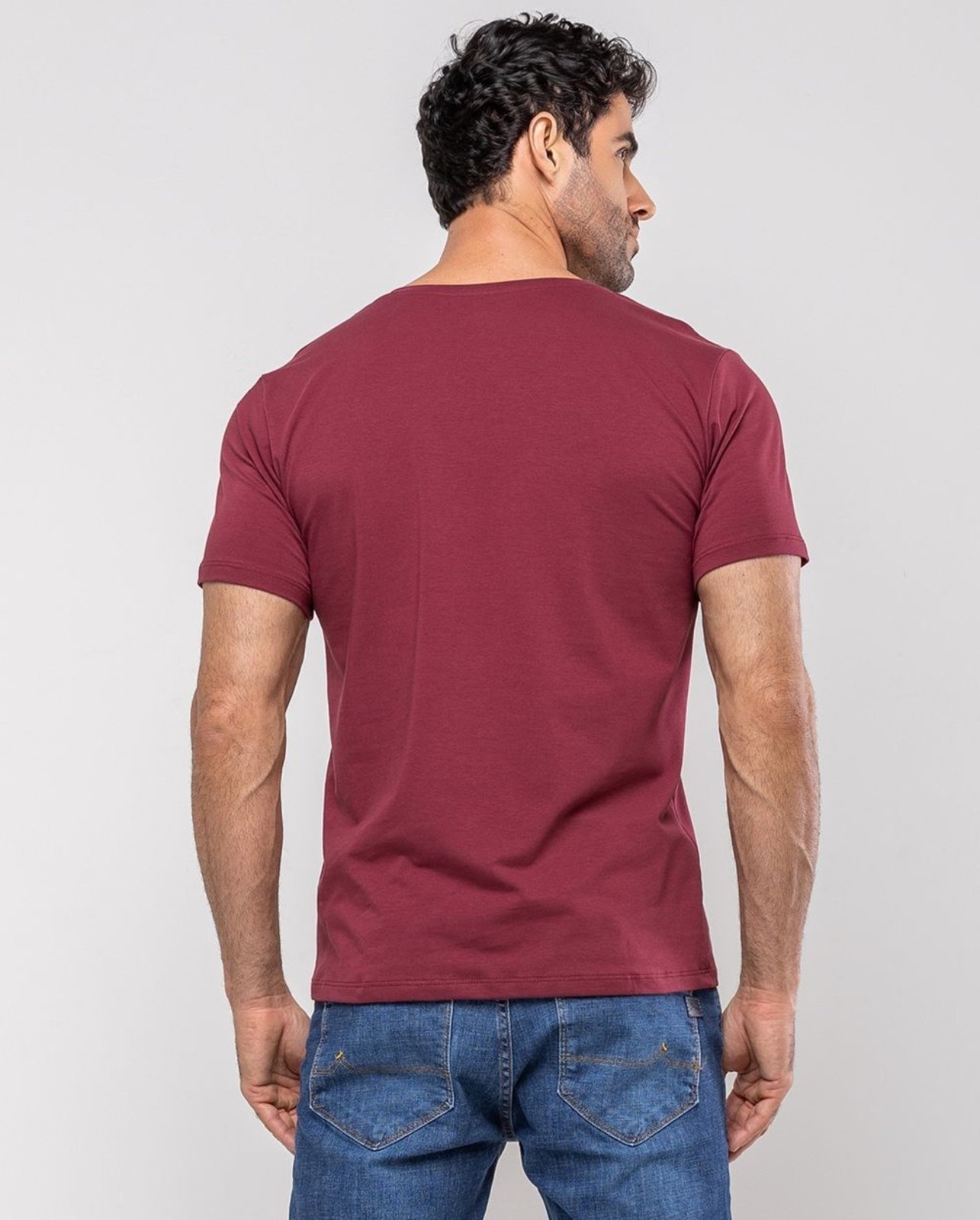 Vista 3 Camiseta de Algodão Egípcio Masculina Básica 80083 Bordo Consciência Consciência bordô
