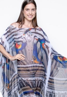 Kaftan 101 Resort Wear Saida de Praia Arara Estampado Azul Menor preço em Kaftan 101 Resort Wear Saida de Praia Arara Estampado Azul