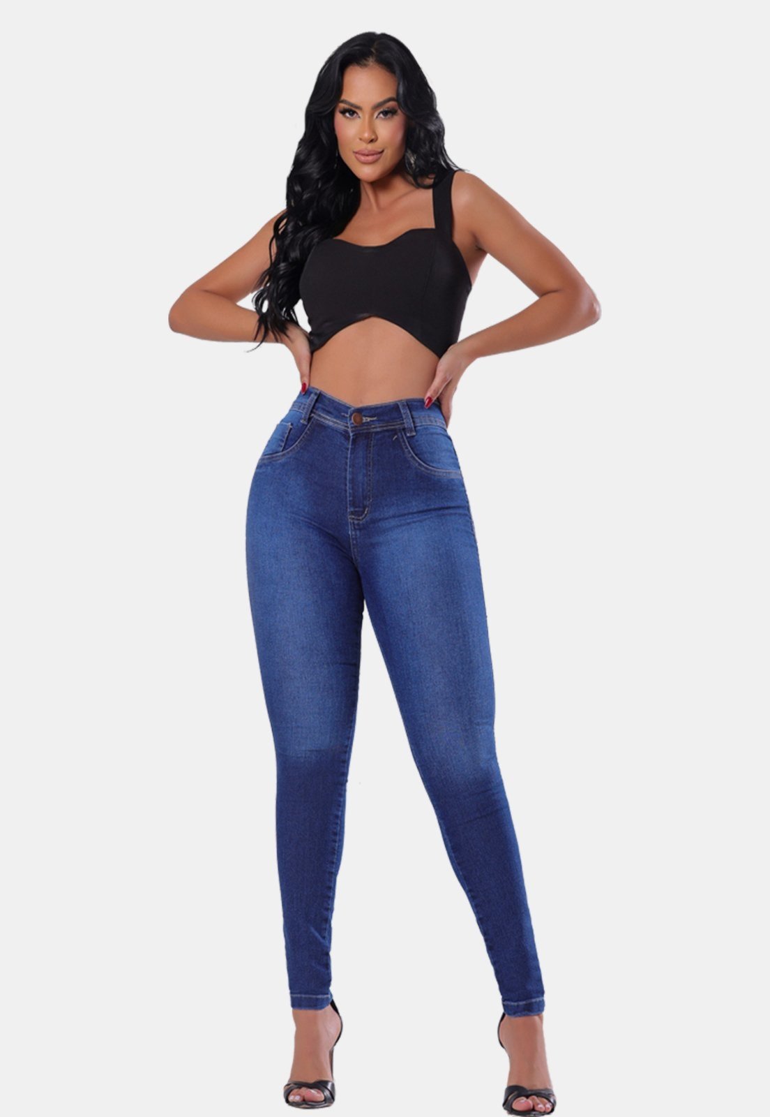 Calça jeans feminina skinny azul escura básica lisa