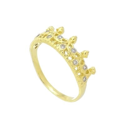 Anel Coroa com Zircônias 3RS semijoias Dourado Menor preço em Anel Coroa com Zircônias 3RS semijoias Dourado