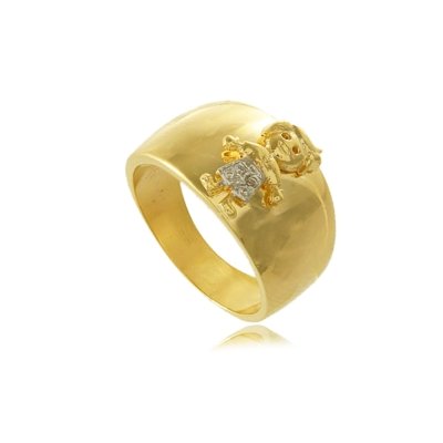 Anel Largo Menino com Detalhe em Ródio 3RS semijoias Dourado Menor preço em Anel Largo Menino com Detalhe em Ródio 3RS semijoias Dourado