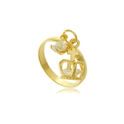 Anel Liso com Pingente de Coroa em Zircônia 3RS semijoias Dourado Menor preço em Anel Liso com Pingente de Coroa em Zircônia 3RS semijoias Dourado