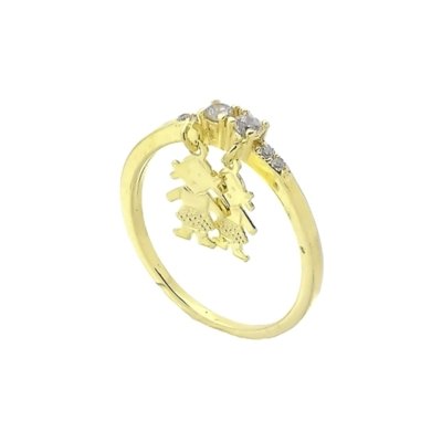 Anel com Zircônias e Pingente Duas Meninas 3RS semijoias Dourado Menor preço em Anel com Zircônias e Pingente Duas Meninas 3RS semijoias Dourado