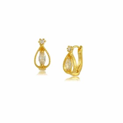 Brinco Argola Gota com Zircônia 3RS Semijoias Dourado Menor preço em Brinco Argola Gota com Zircônia 3RS Semijoias Dourado