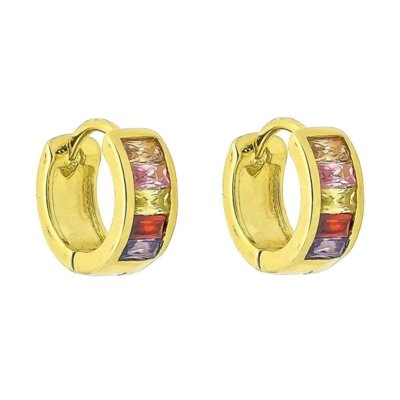 Brinco Argola Pequena com Zircônias Coloridas 3RS semijoias Dourado Menor preço em Brinco Argola Pequena com Zircônias Coloridas 3RS semijoias Dourado