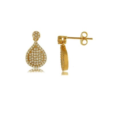 Brinco Gota com Mini Zircônias Cravejadas 3RS semijoias Dourado Menor preço em Brinco Gota com Mini Zircônias Cravejadas 3RS semijoias Dourado