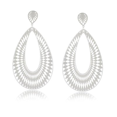 Brinco Maxi Gota Estilizada 3RS semijoias Ródio Menor preço em Brinco Maxi Gota Estilizada 3RS semijoias Ródio